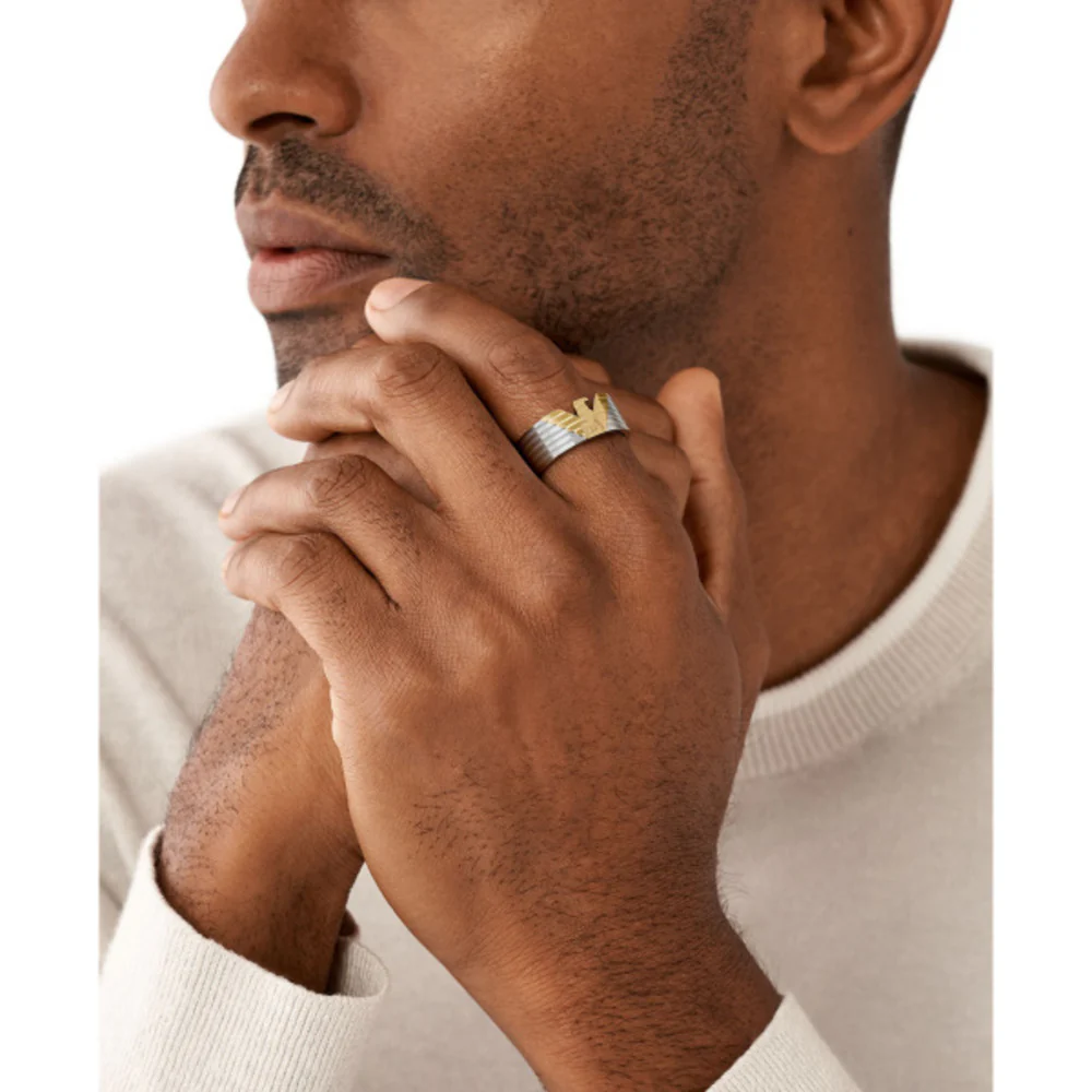 Men Eagle Logo Silver Ring - Image 3